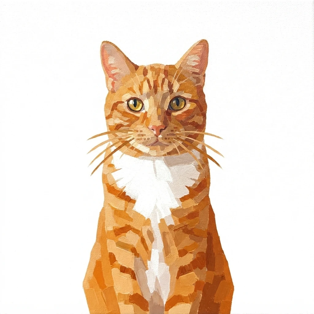 Un gato atigrado naranja de muestra generado por IA, antes y después del estilo Acrílico