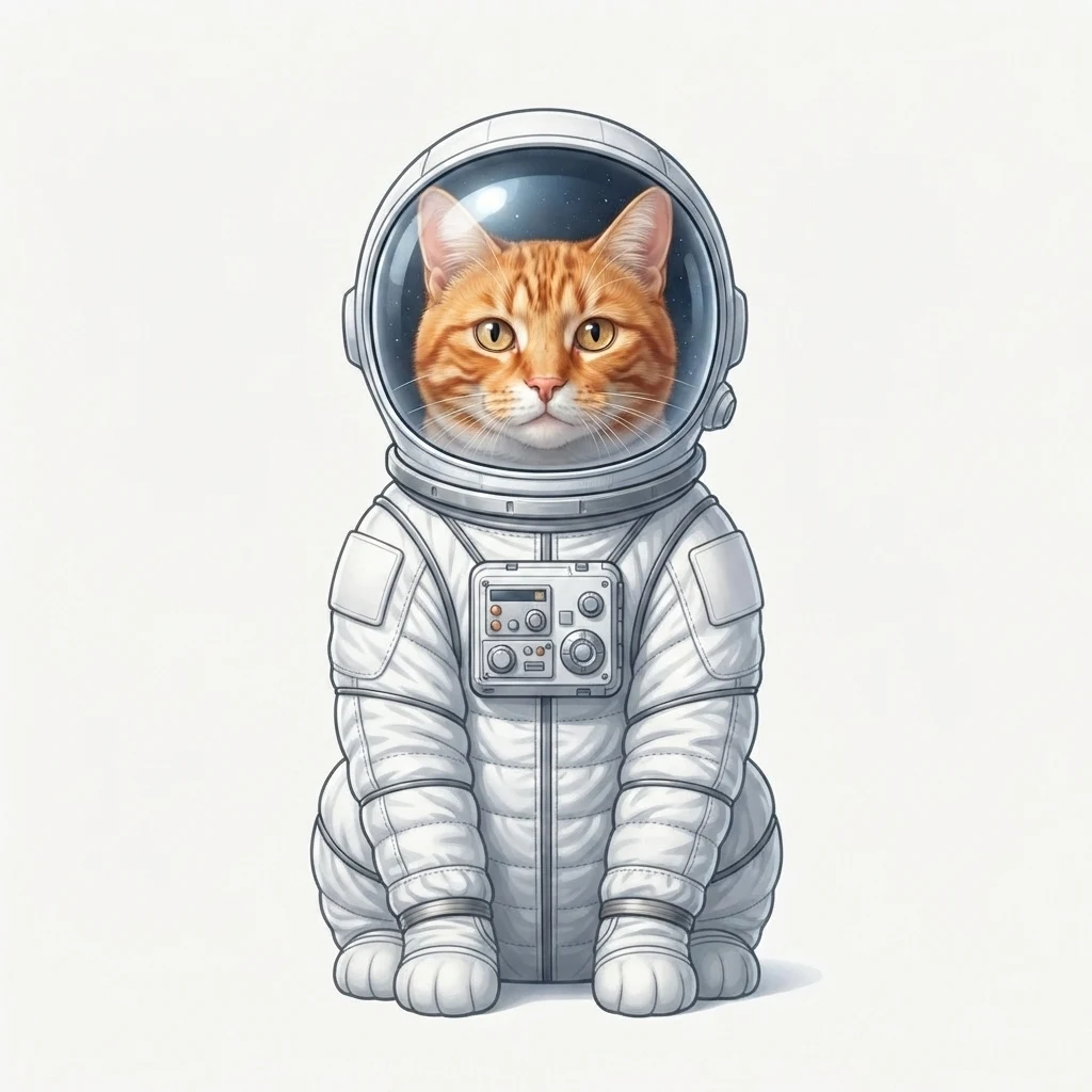 Un gato atigrado naranja de muestra generado por IA, antes y después del estilo Astronauta