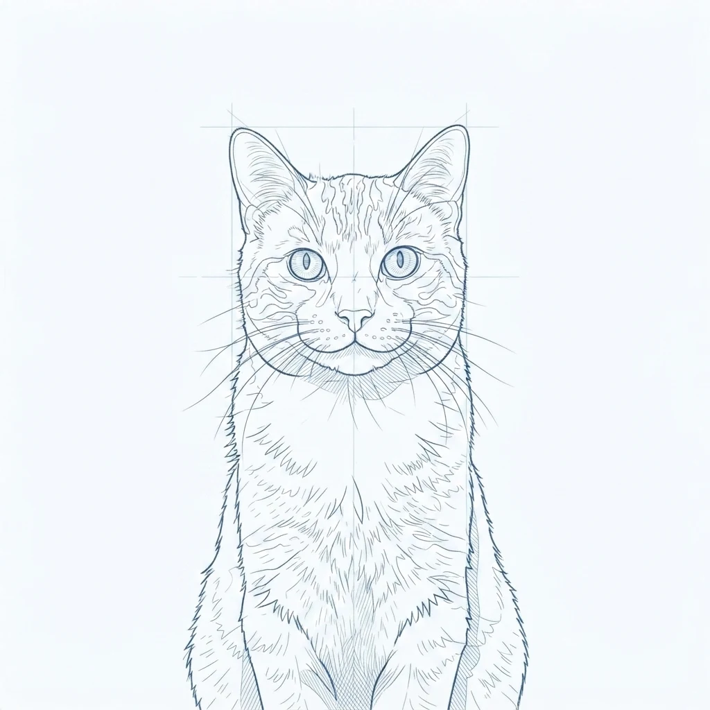 Un gato atigrado naranja de muestra generado por IA, antes y después del estilo Plano técnico