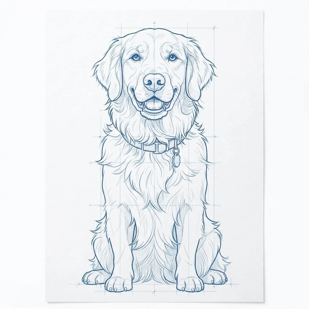 El perro de muestra generado por IA en estilo Plano técnico