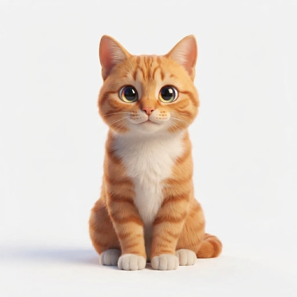 Un gato atigrado naranja de muestra generado por IA, antes y después del estilo Animación 3D