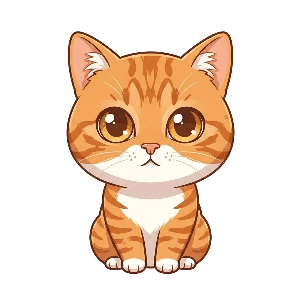 Un gato atigrado naranja de muestra generado por IA, antes y después del estilo Chibi