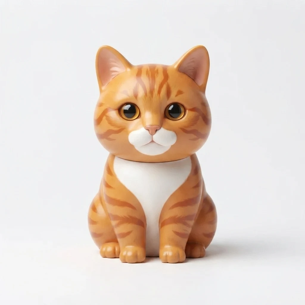 Un gato atigrado naranja de muestra generado por IA, antes y después del estilo Figura de colección