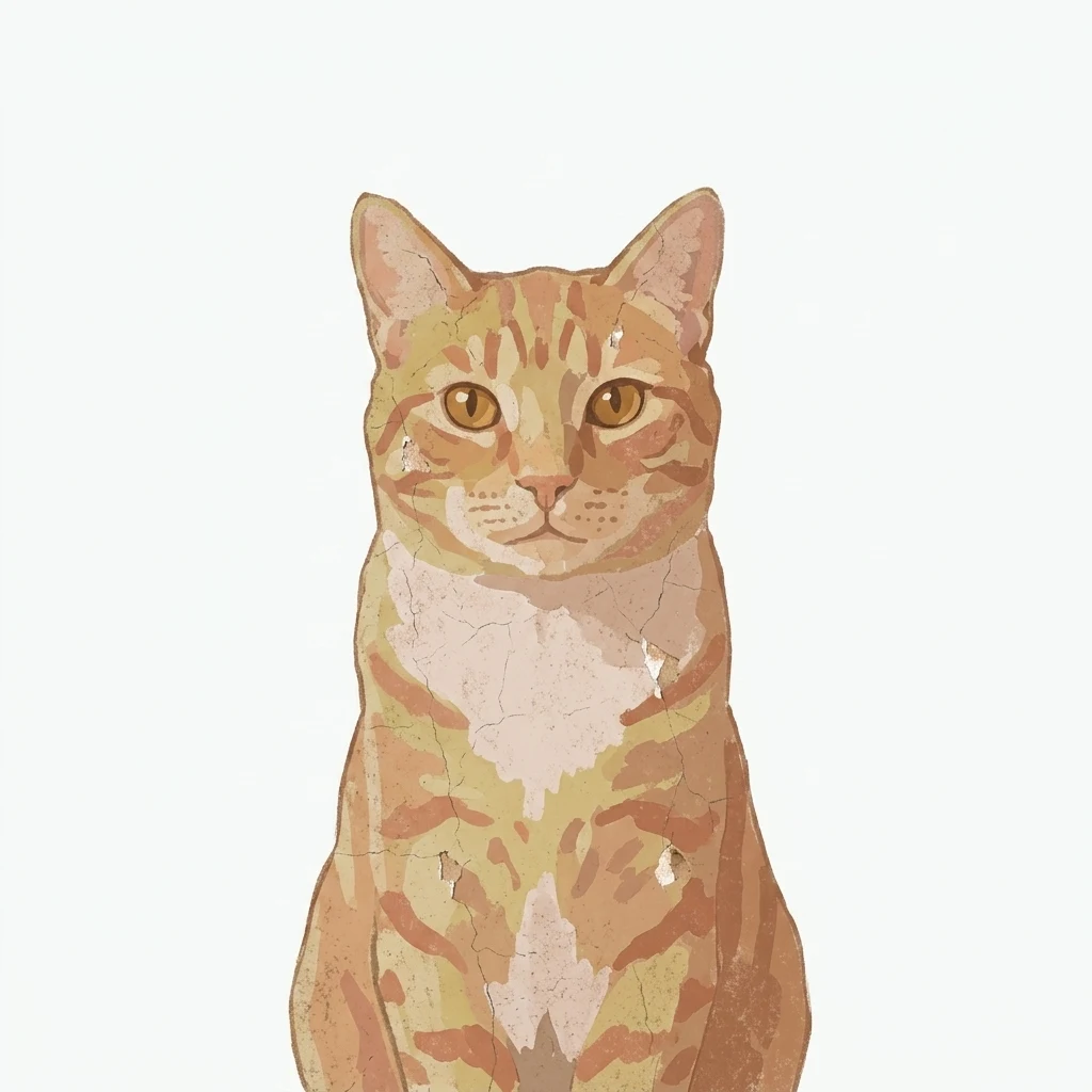 Un gato atigrado naranja de muestra generado por IA, antes y después del estilo Fresco