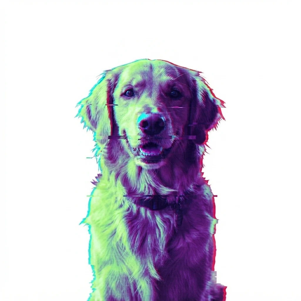 El perro de muestra generado por IA en estilo Glitch