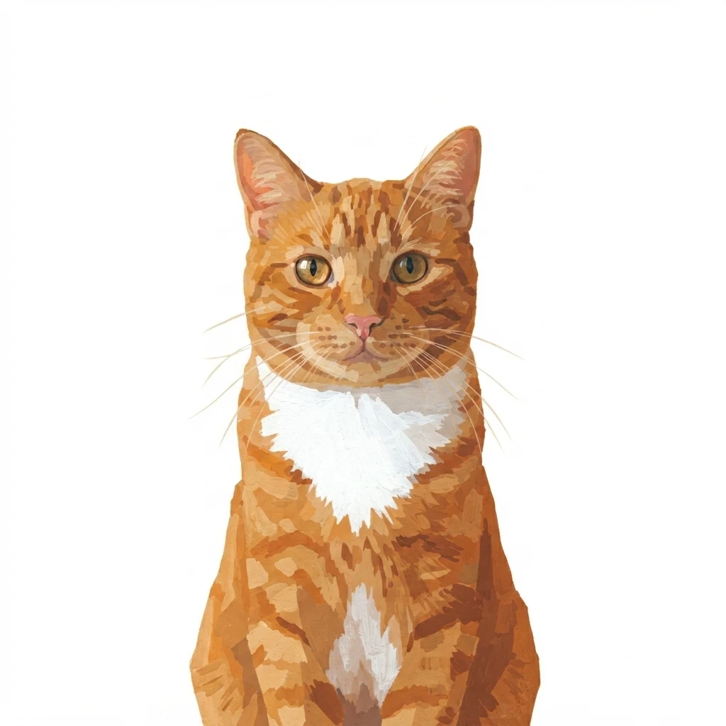 Un gato atigrado naranja de muestra generado por IA, antes y después del estilo Guache