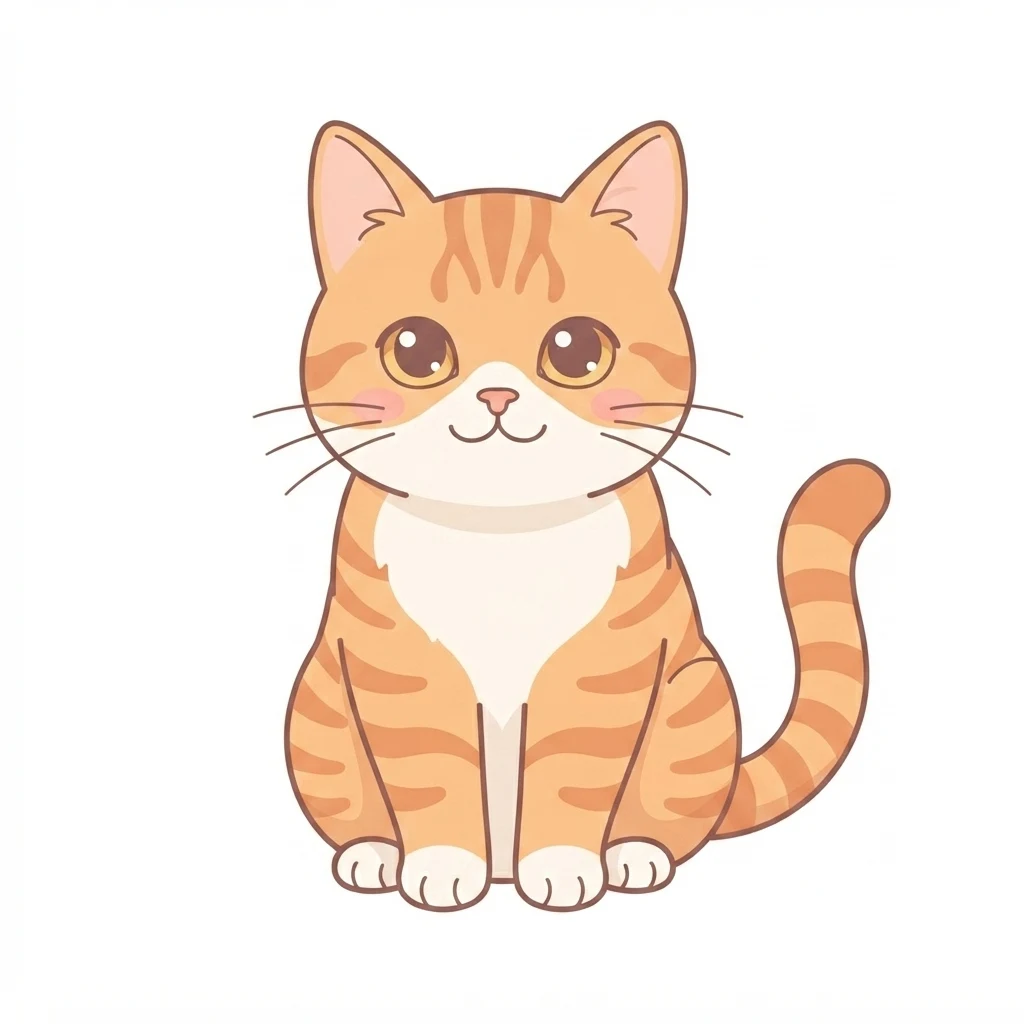 Un gato atigrado naranja de muestra generado por IA, antes y después del estilo Kawaii