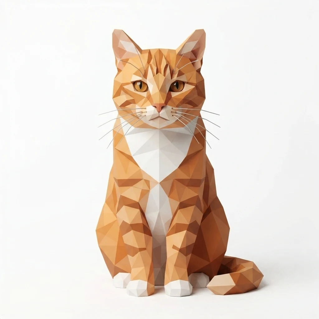 Un gato atigrado naranja de muestra generado por IA, antes y después del estilo Geométrico