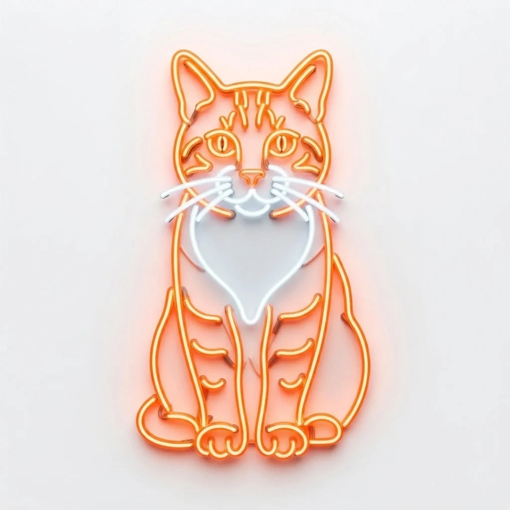 Un gato atigrado naranja de muestra generado por IA, antes y después del estilo Neón