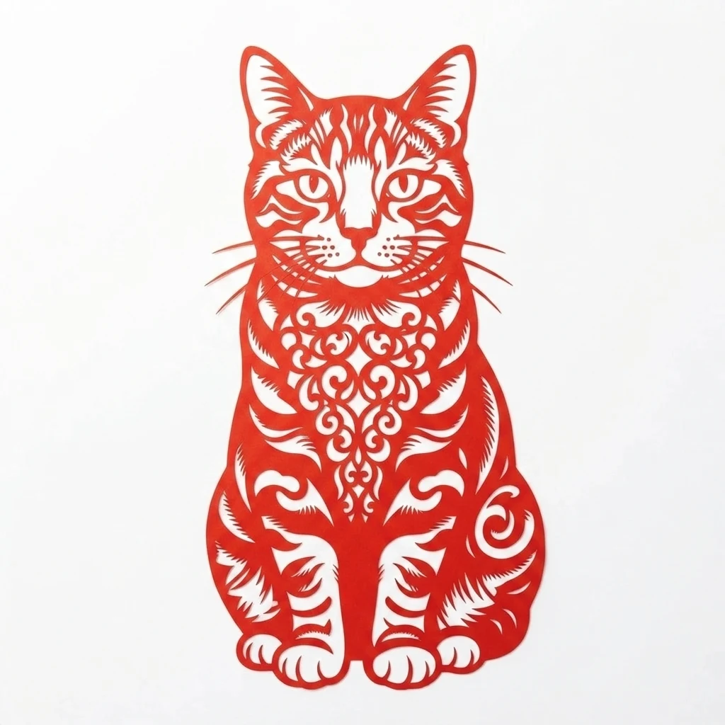Un gato atigrado naranja de muestra generado por IA, antes y después del estilo Papel recortado