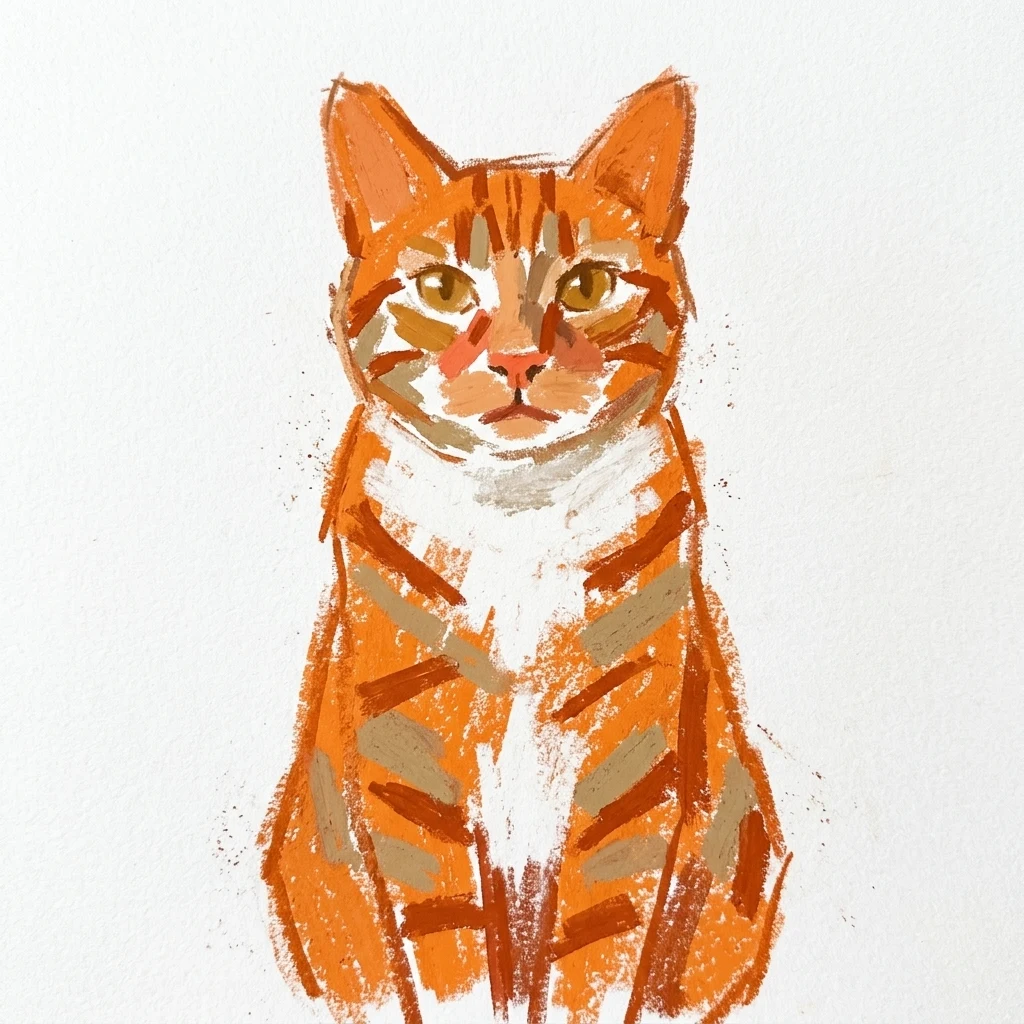 Un gato atigrado naranja de muestra generado por IA, antes y después del estilo Pastel suave