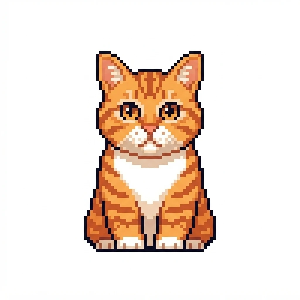 Un gato atigrado naranja de muestra generado por IA, antes y después del estilo Pixel art