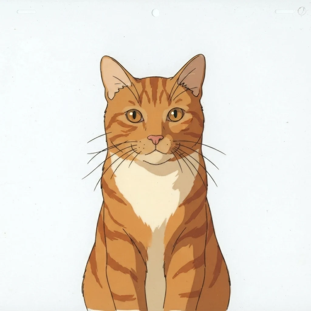 Un gato atigrado naranja de muestra generado por IA, antes y después del estilo Anime retro