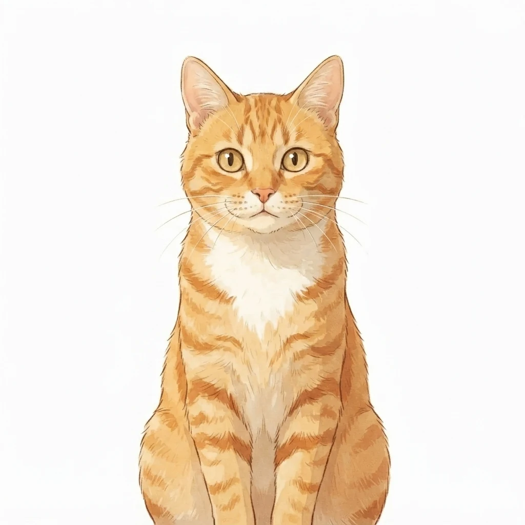 Un gato atigrado naranja de muestra generado por IA, antes y después del estilo Cuento ilustrado