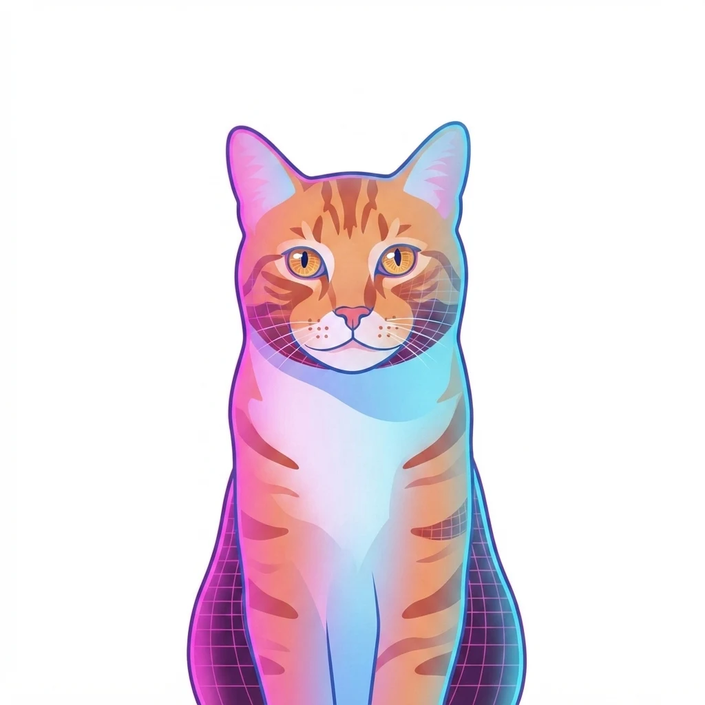 Un gato atigrado naranja de muestra generado por IA, antes y después del estilo Vaporwave