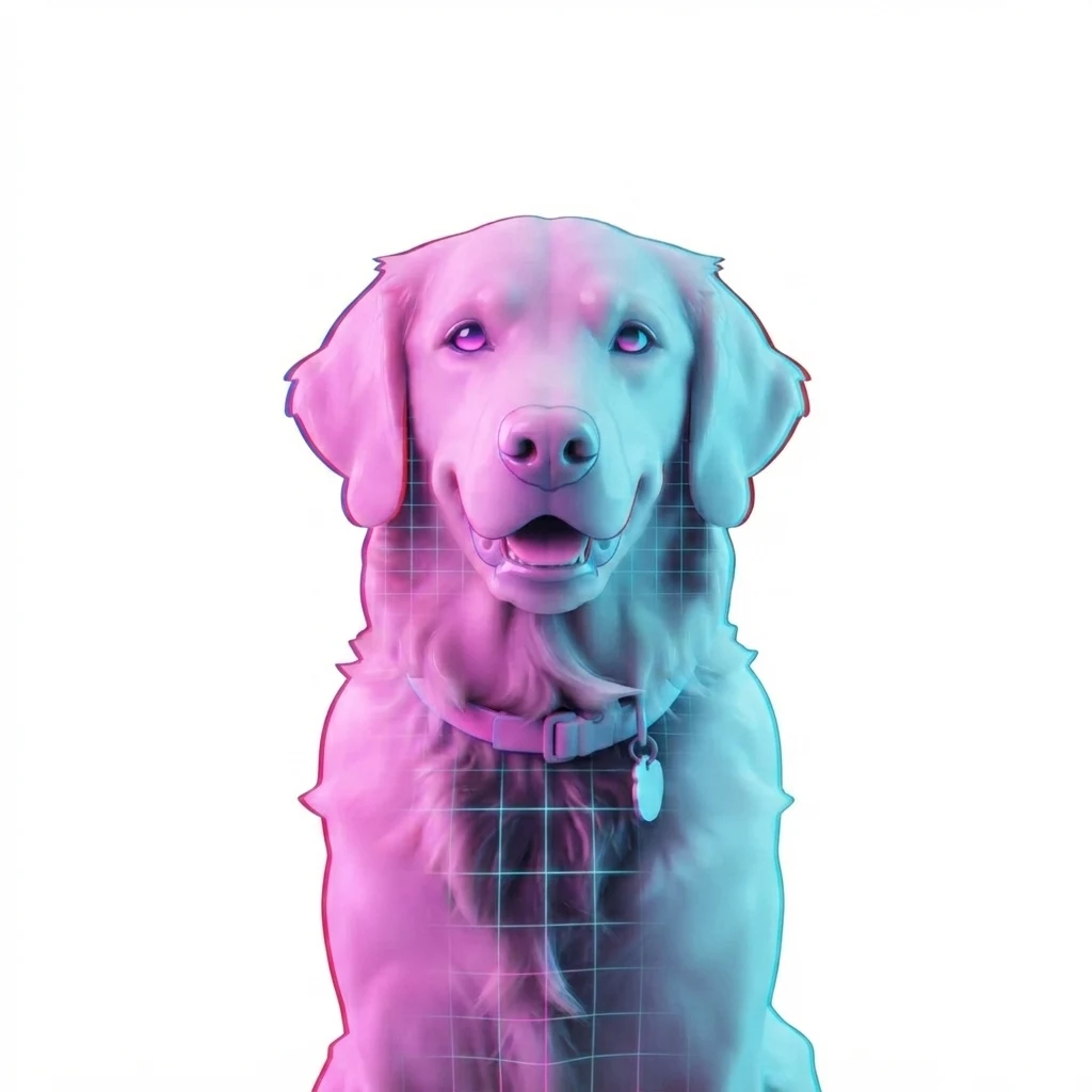 El perro de muestra generado por IA en estilo Vaporwave