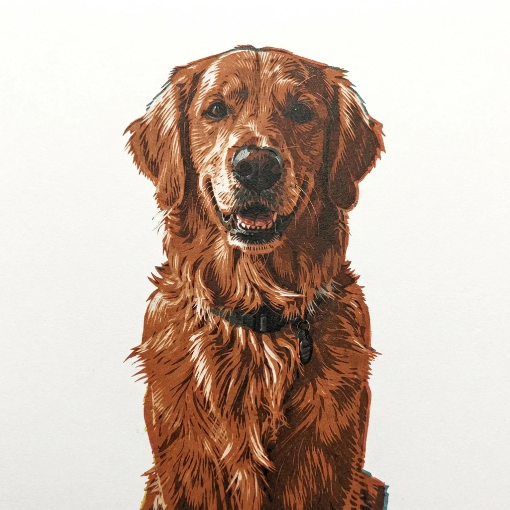 El perro de muestra generado por IA en estilo Xilografía